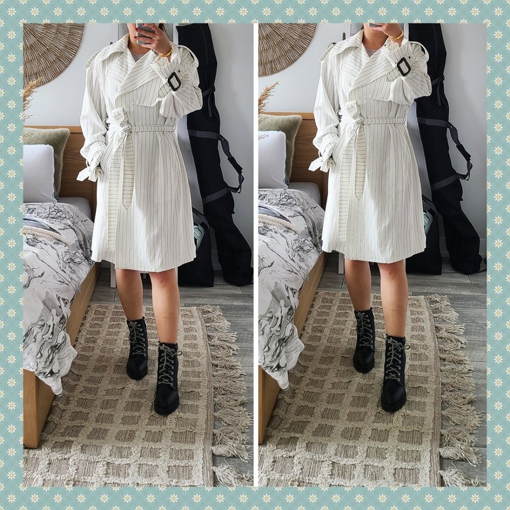 BNWT BCBGMAXAZRIA Aurora Pinstripe Belted Trench Coat